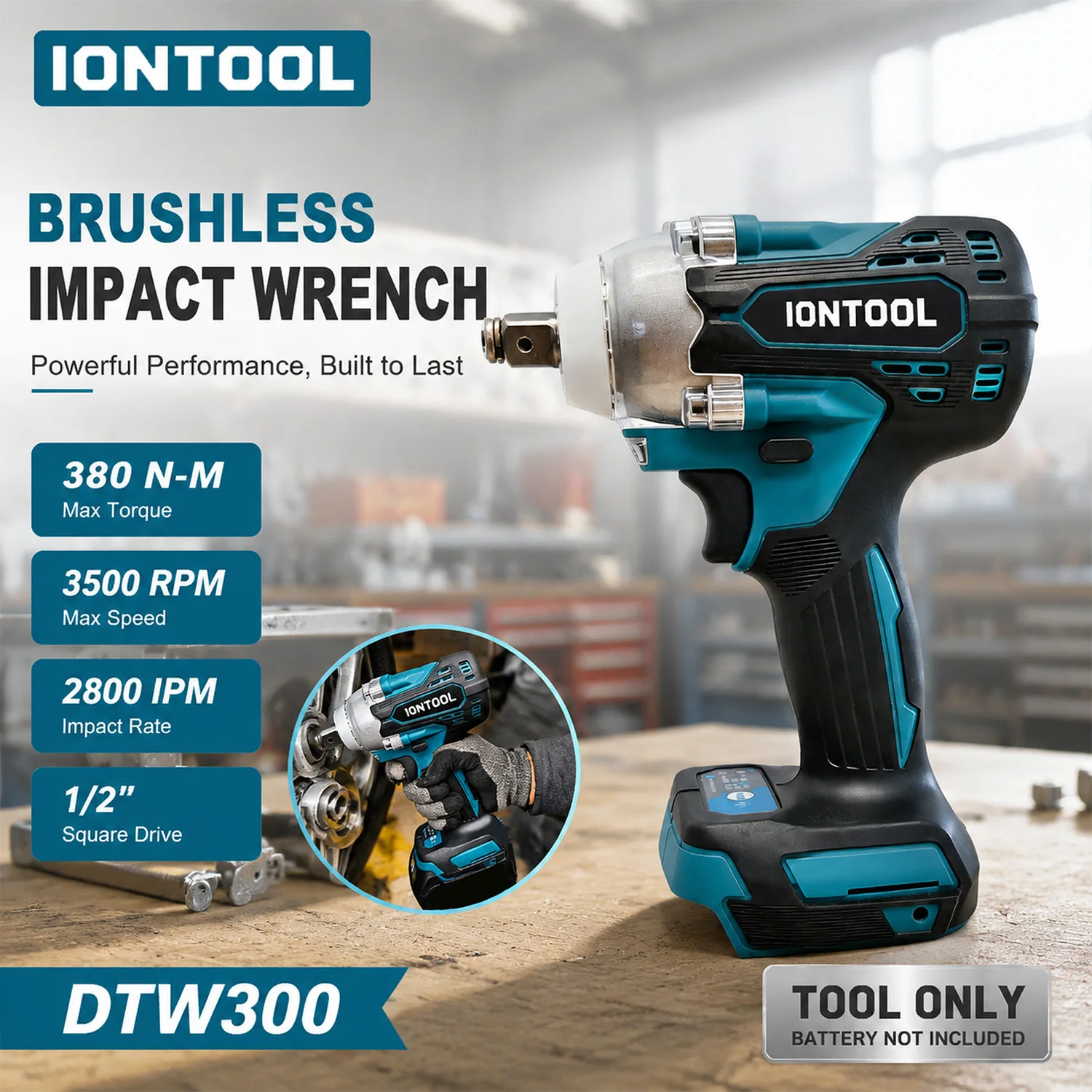IONTOOL Handheld Cordless Impact Wrench DTW300 3500RPM For Heavy Mining Equipment Bolt Fastening and Removal Maintenance Work