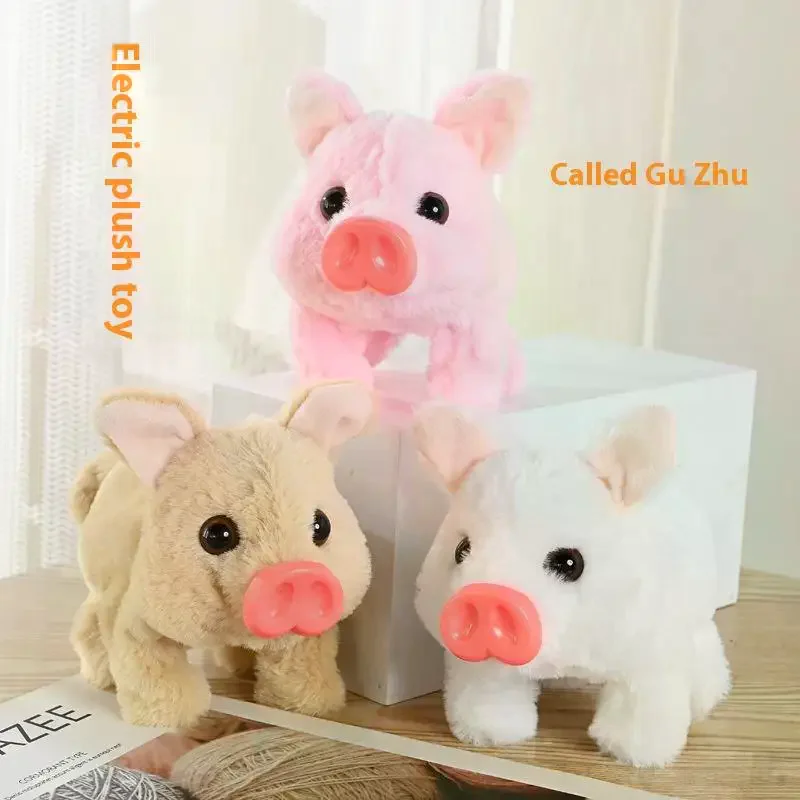 Giocattolo di maiale di peluche da passeggio elettrico con suono realistico di Oink e movimento oscillante, regalo di peluche interattivo per bambini