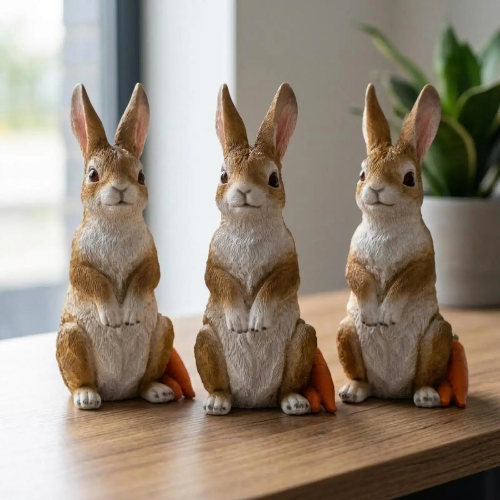 Hare Figurine with Carrot Easter-Themed Bunny Figurine with Carrot Cute Tabletop Decor for Shelf Styling, Garden, Patio
