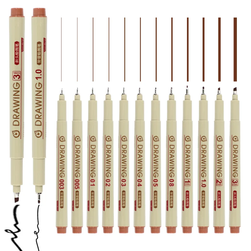 

12PCS Brown Fine-Line Manga Markers Hand-painted Needle Pen Sketch Pens Stationery Set Art Supplies Manga Sketching Drawing pen