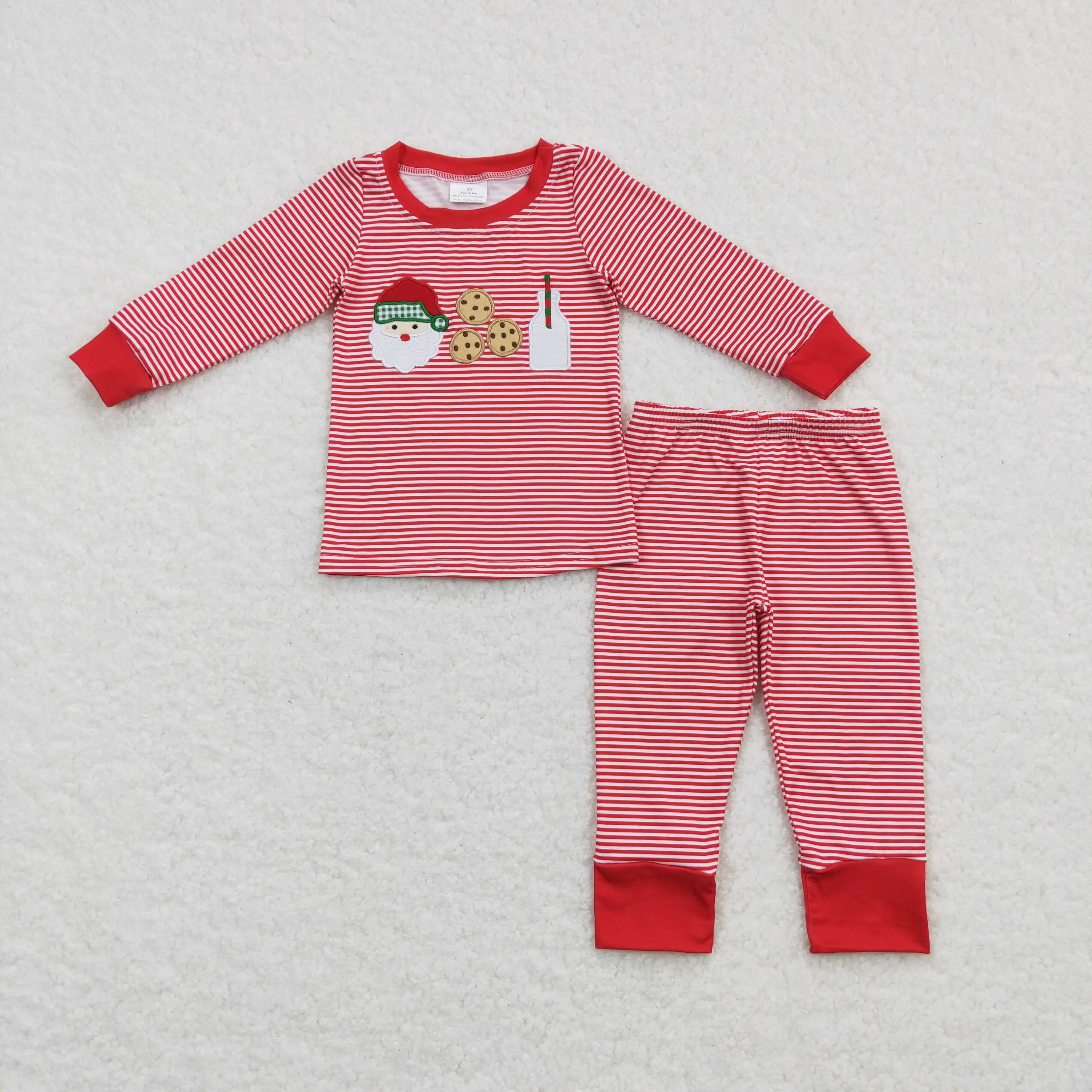 

New Arrival Girls Autumn And Winter Long-Sleeved Trousers Christmas Suit Pattern Embroidery Elements Striped Round Neck