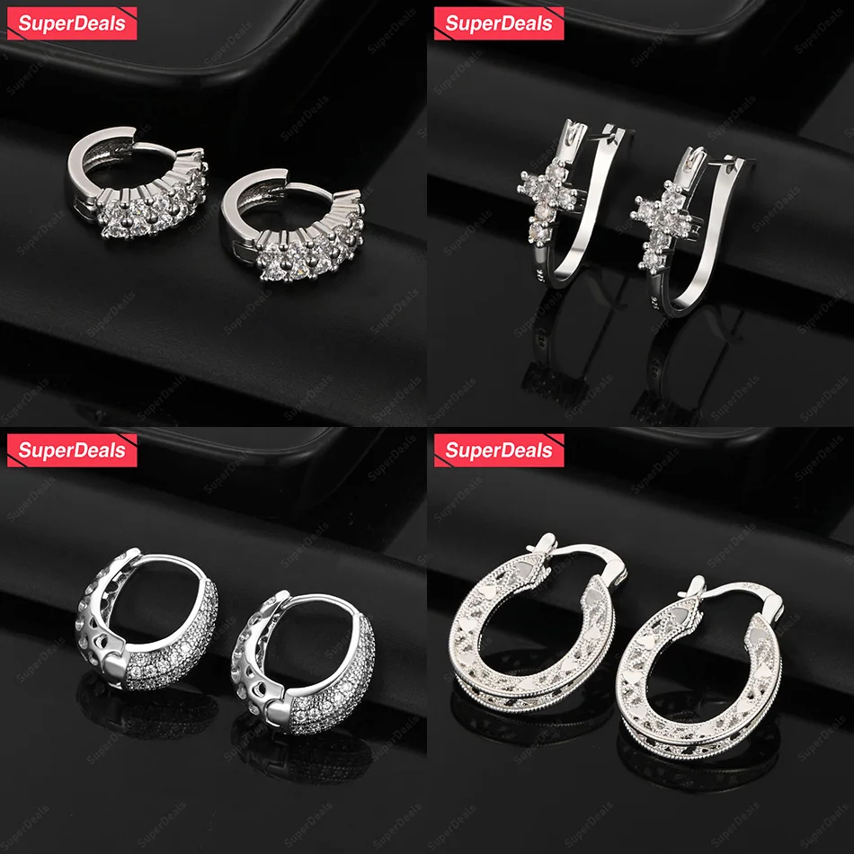 

SuperDeals 925 Sterling Silver U-Shaped Cross Heart Pattern Round Ear Clip Earring For Women Charm Jewelry Birthday Party Gift