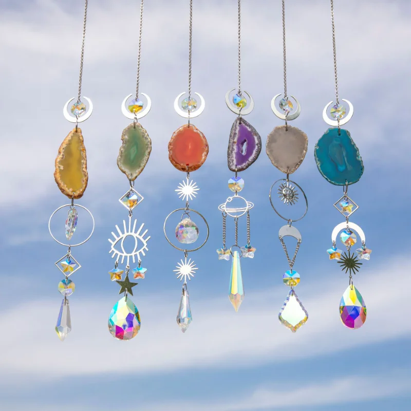 Outdoor Garden Suncatchers Stone Agate Lighting Pendant Crystal Sun Catcher Prism Ball Decoration Rainbow Garden Decoration