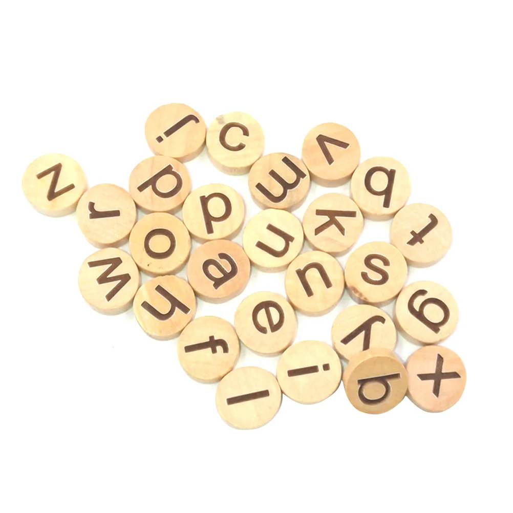 78pcs Small Letter Ornaments Round Wooden Chips Decorative Alphabets Pacthes Educational Handicraft Supplies