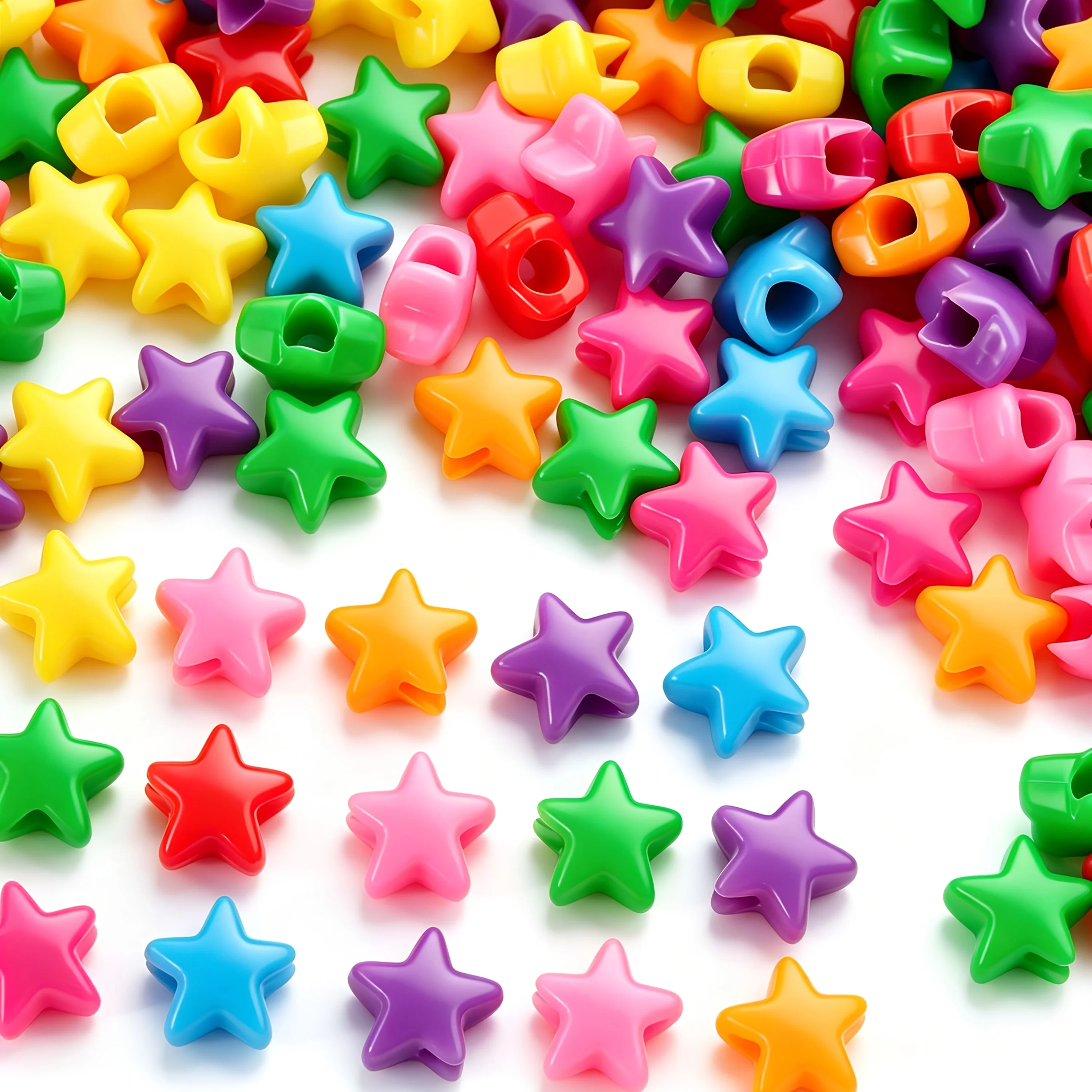 131pcs 10mm Acrylic Large Hole Small Pentagram Straight Hole Pentagram Solid Color Star Beads Diy Beading Material, Handmade