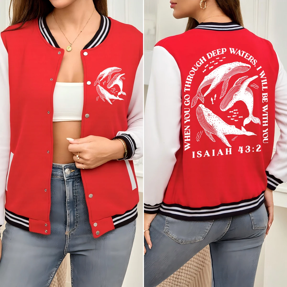 

Deep Water Ocean Whale Design Women Jackets Hip Hop Autumn Baseball Uniform Oversized All-Match Clothes Cotton Sportswear