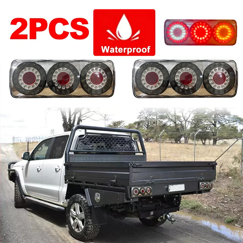 2PCS 12V Halo 3 Round LED Tail Light Waterproof Clear Lens Ute Tray Back Truck Trailer Rear Lamp