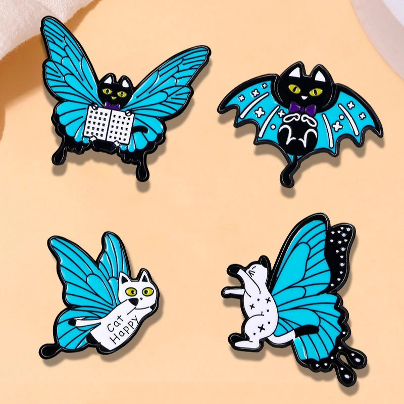 Cute Cartoon Cat with Butterfly Wings Brooch Unisex Metal Pin Badge DIY for Clothes Bags Hat Scarf T-shirt Jeans Accessories