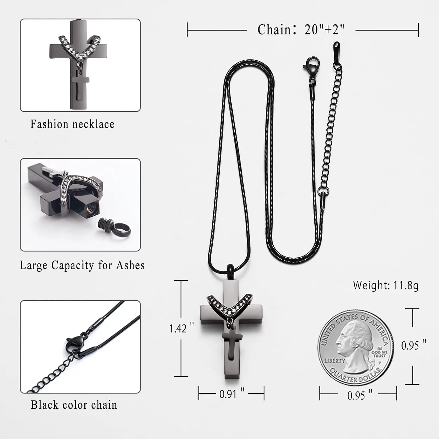 Cremation Jewelry for Ashes Pendant Cross Urn Necklace with Mini Keepsake Urn Memorial Ash Jewelry for Men Women