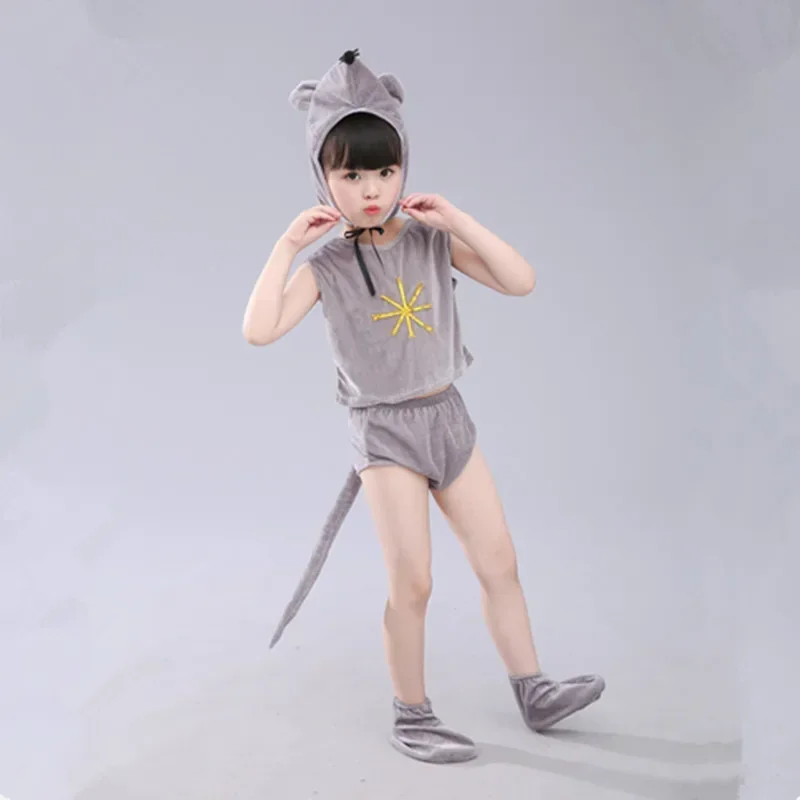 Gray Little Mouse Costumes For Children Animal Cosplay Kids Kindergarten Performance Clothing Cute Dance Costume