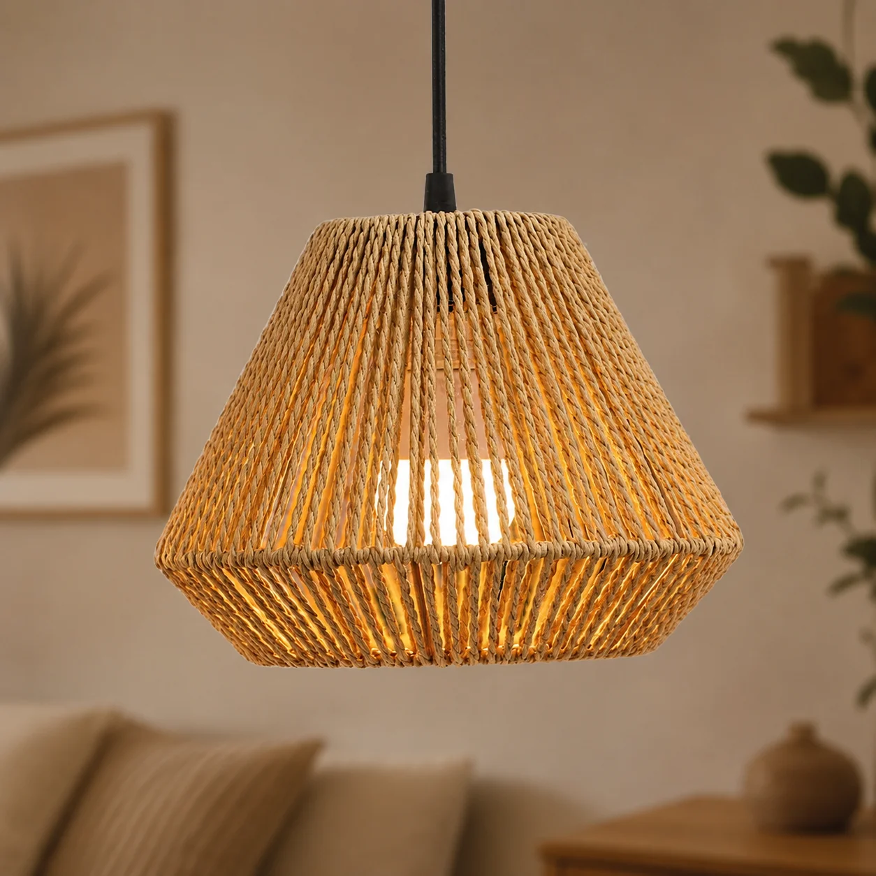 

JOYINLED Vintage Hand-woven Rattan Lamp 24CM Retro Pendant Light Restaurant Hemp Rope Living Room Lighting Fixture Home Dec
