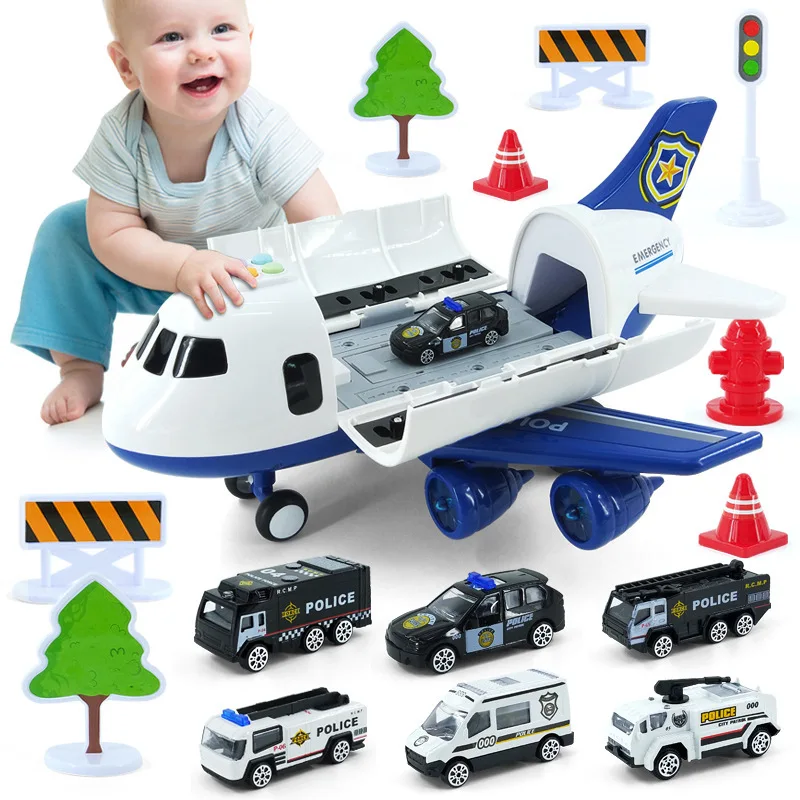 Large Passenger Aircraft Model Children\'s Airplane Toy Set with 5PCS Theme Alloy Car Model DIY Children\'s Toys Christmas Gift