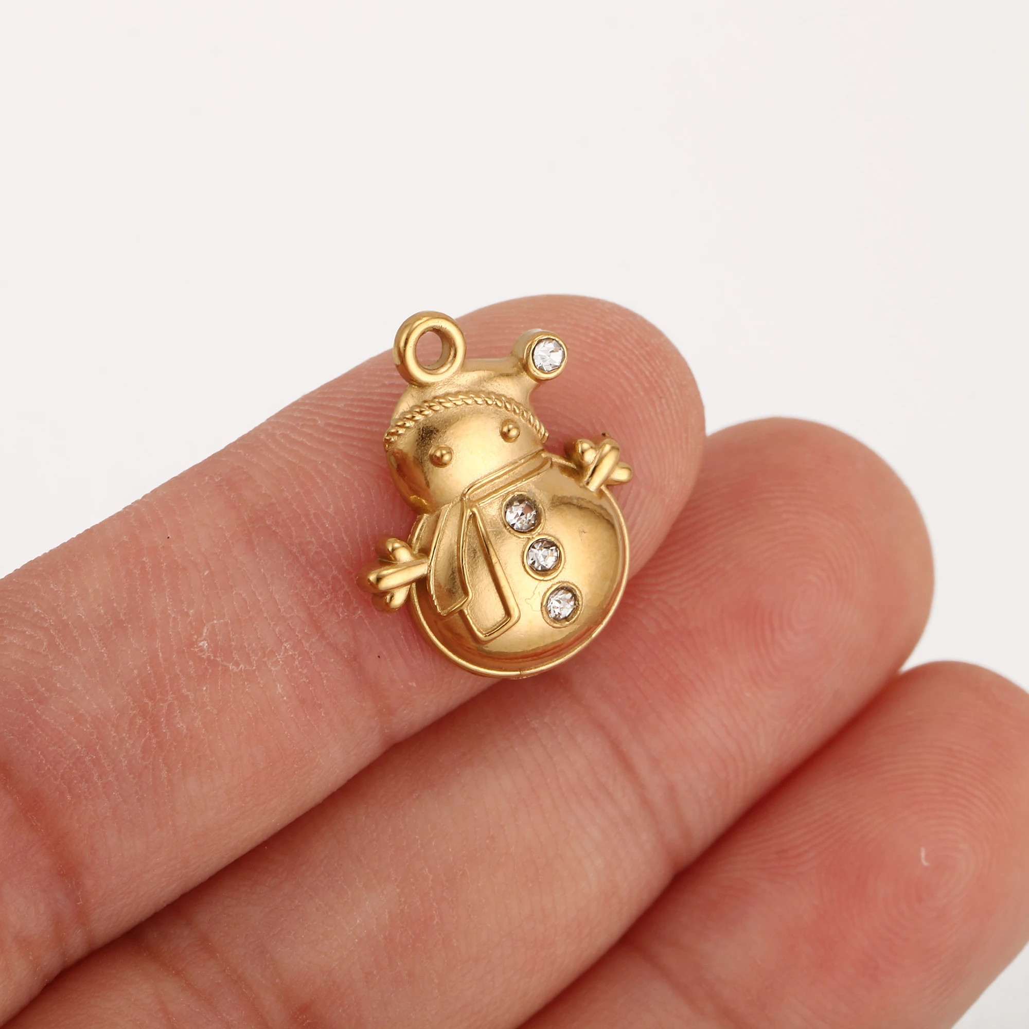 3pcs Stainless Steel Lovely Snowman Charms Christmas Crystal Pendants Waterproof Dangles Necklaces Bracelets Making Supplies