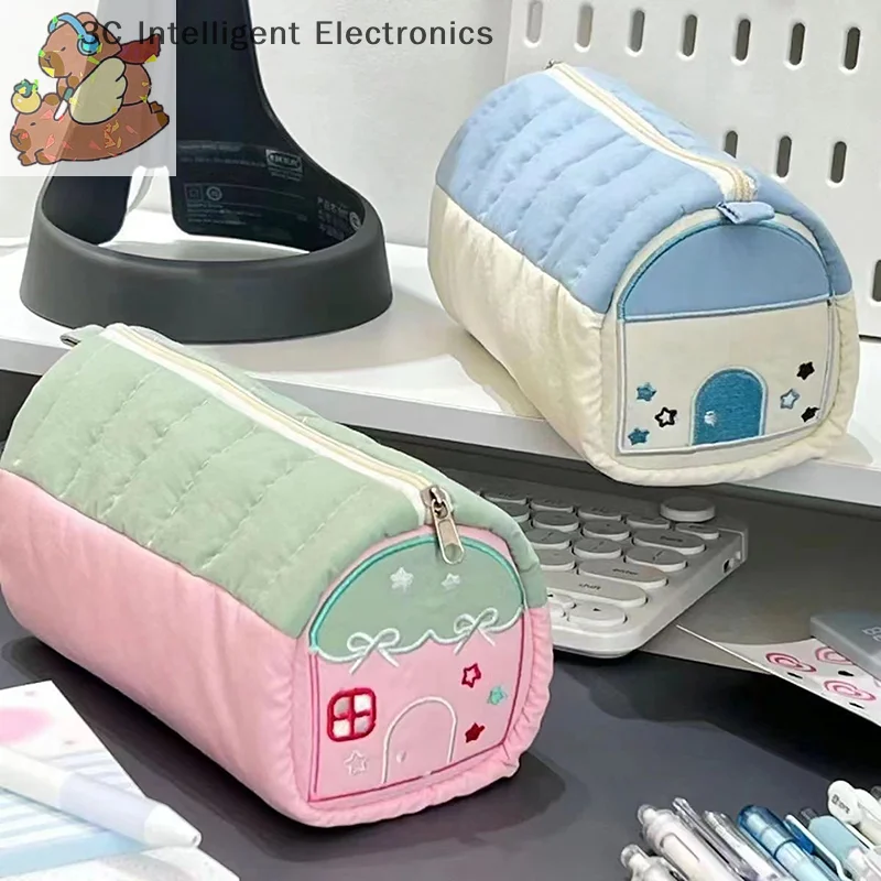 

1PC Multi Functional Embroidery Stationery Box Large Capacity Pen Bag Simple Stationery House Pencil Case Cotton Pen Storage Bag