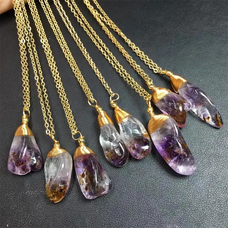 Natural Purple Cooper Wire Titanium Pendant Crystal Healing DIY Necklace Fashion Classic Women Jewelry Accessories Exquisite 1PC