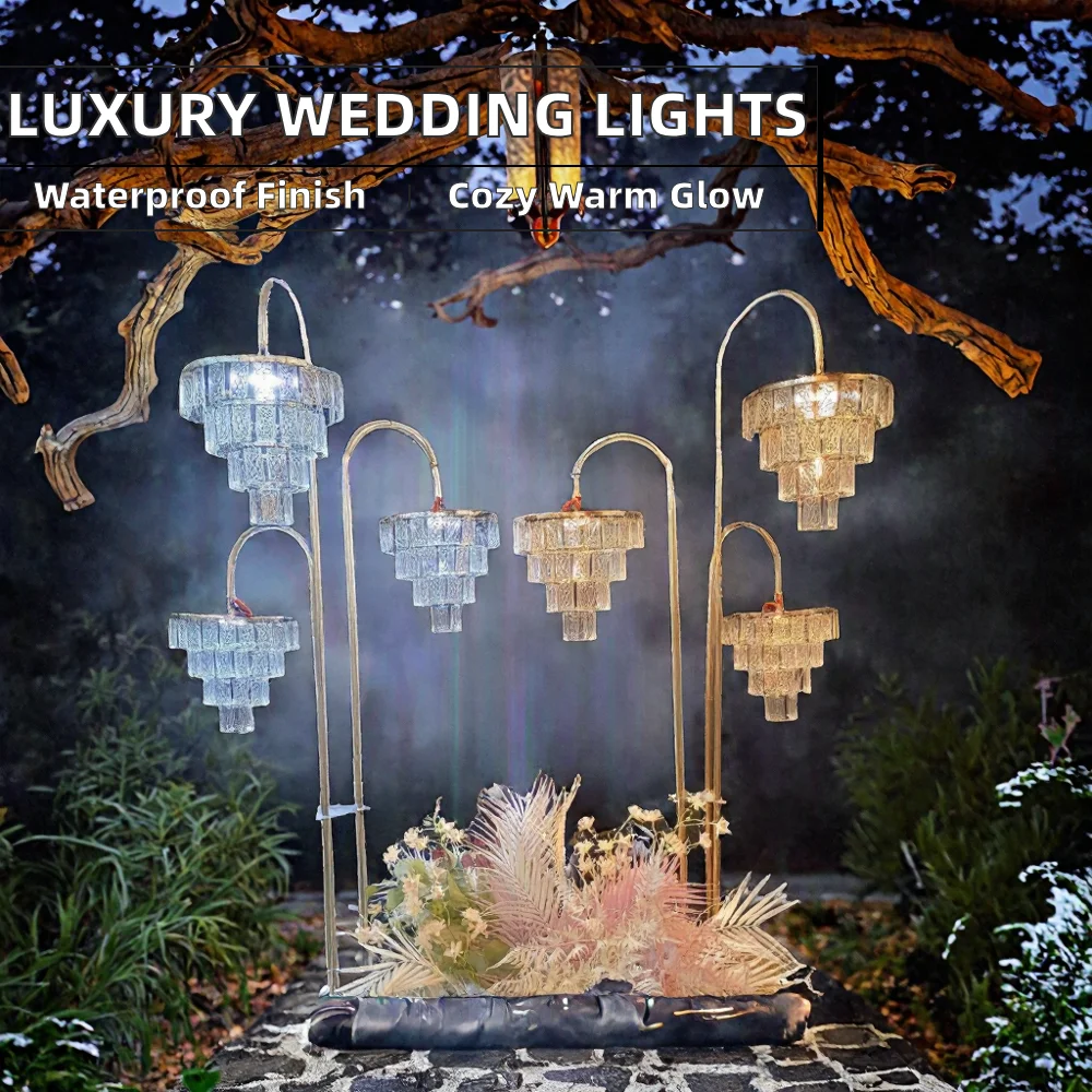 Luxury Wedding Decoration AC Powered Crystal and Metal Tree Chandelier with LED Lights IP65 Rated Touch Control