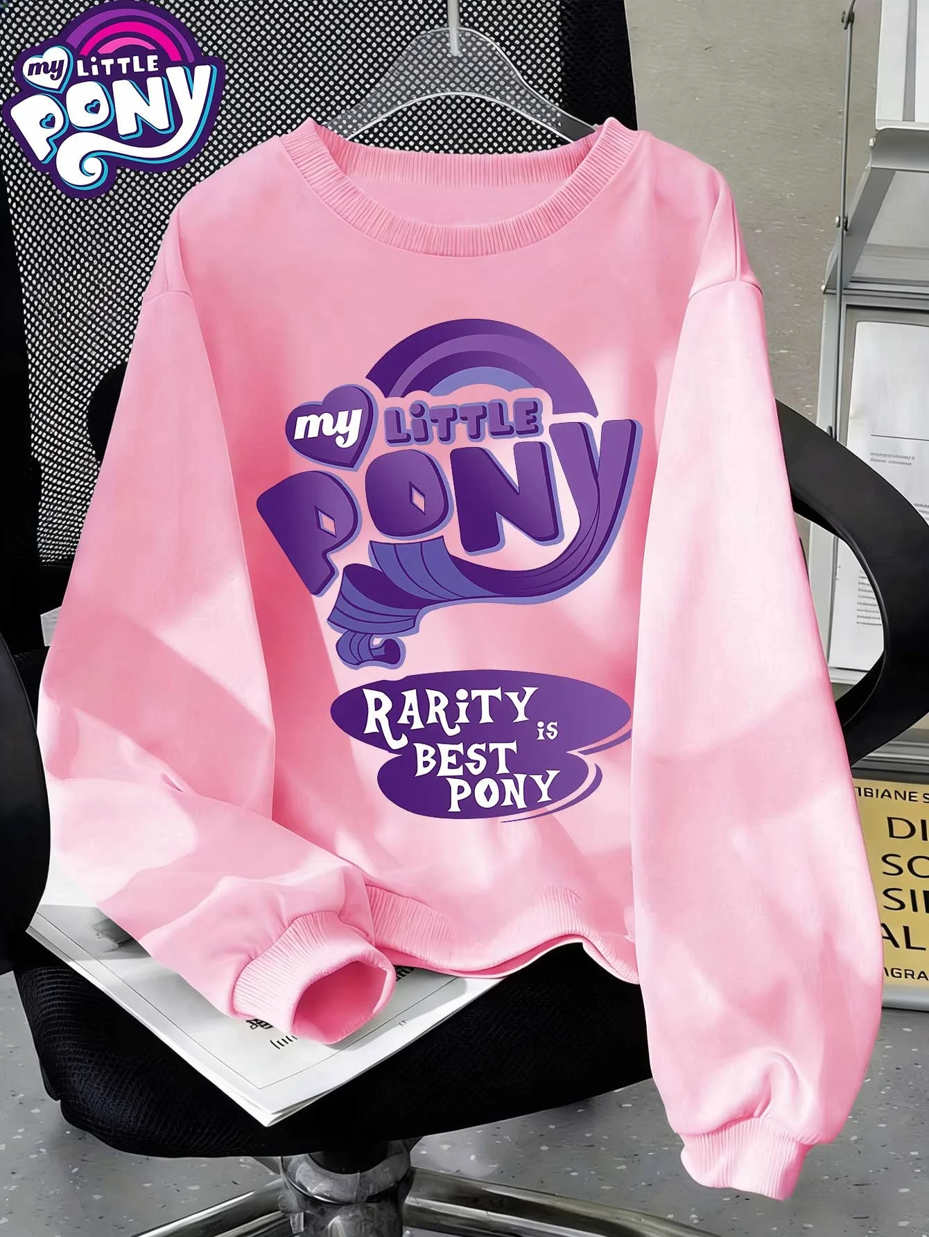 

Pink My Little Pony Rarity Graphic Crewneck Sweatshirt Casual Long Sleeve Pullover