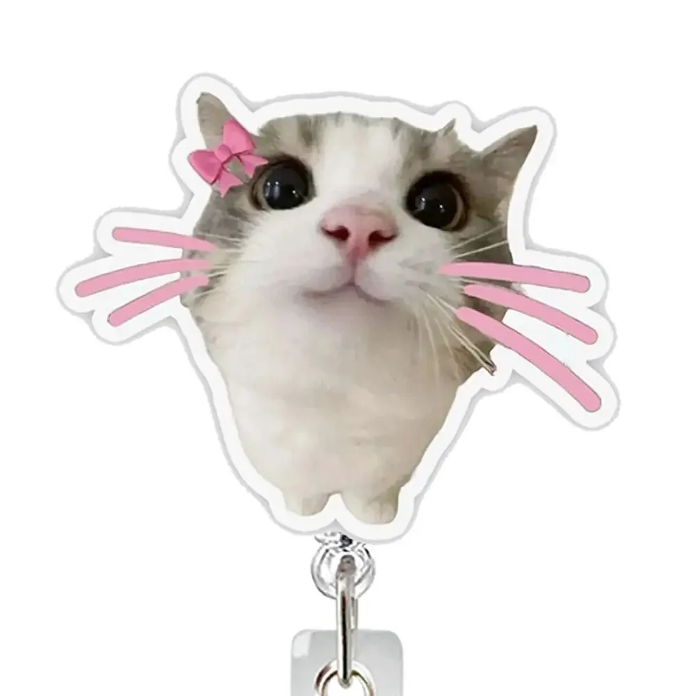 2pcs Gift Funny Cat Keychain Portable Memes Series Cat Bag Pendant Telescoping Acrylic Retractable Badge Holder Nurse