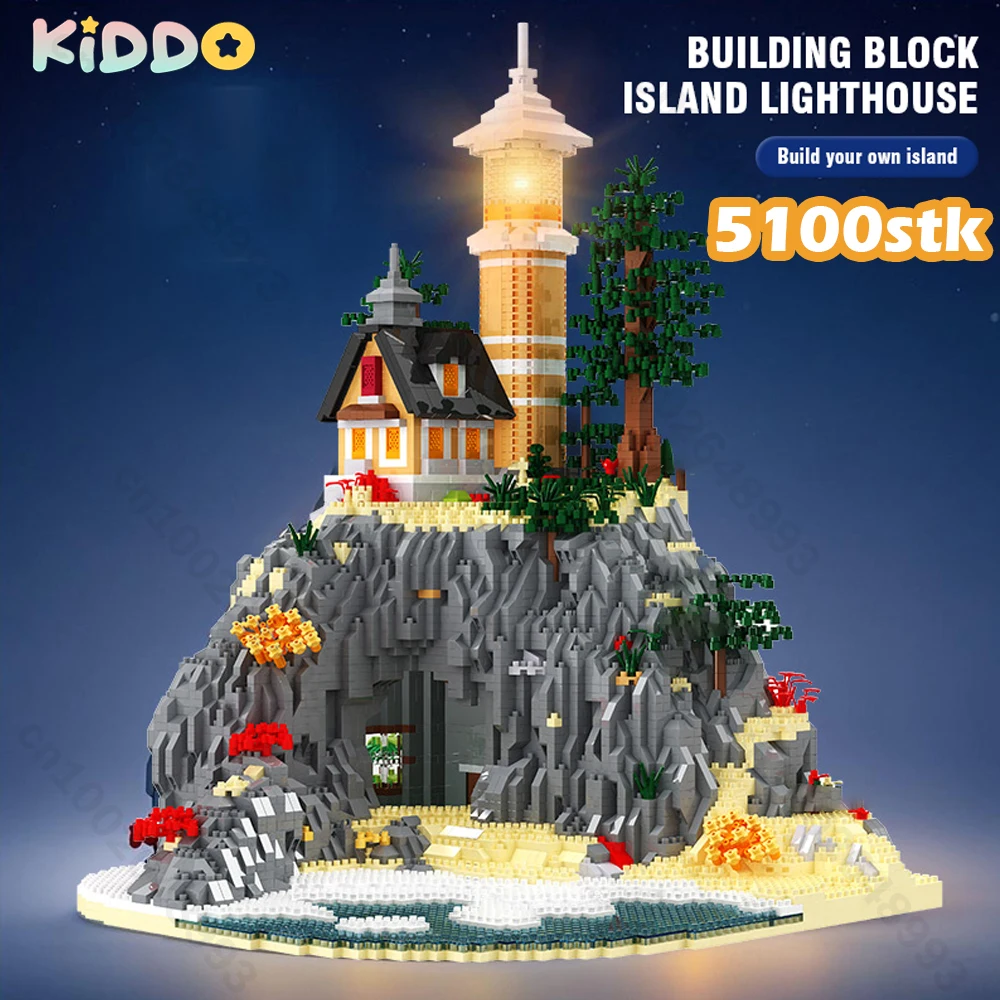 

5100stk Lighthouse Island Building Blocks Lighthouse Model Bricks with Light Kids Toys Christmas Gifts Assembly Architecture Set
