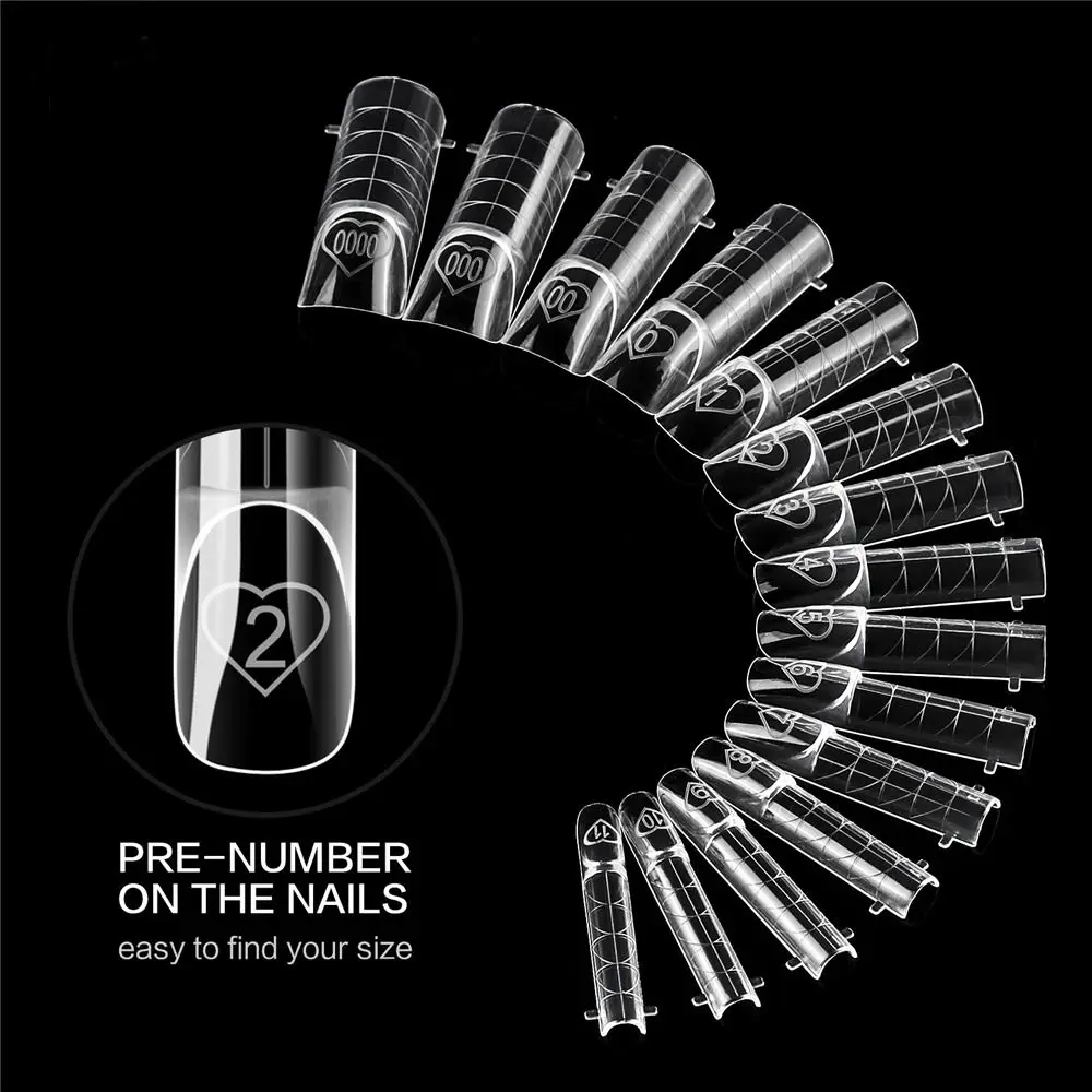 150Pcs 15 Sizes Space French Nail Dual Forms Transparent Plastic Full Cover Nail Forms Reusable Quick Building Gel Mold