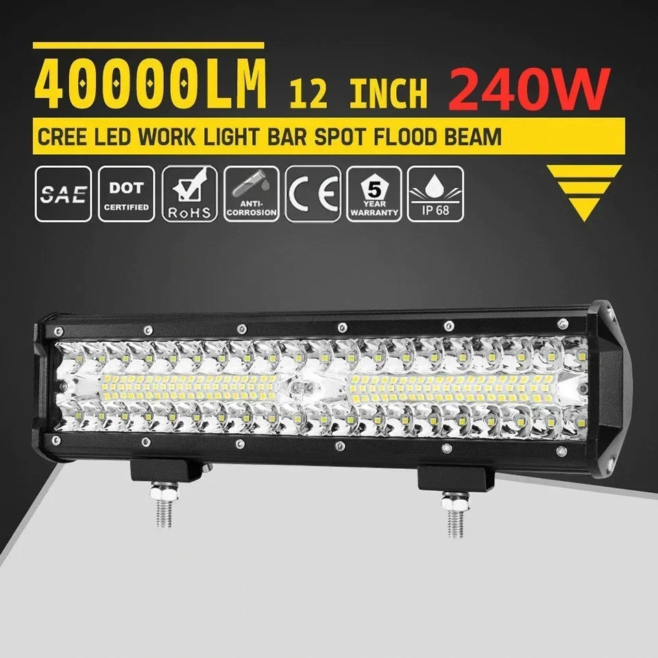 12 inch 240W LED Light Bar For Car Driving Vehicle Offroad Accessories 4x4 Truck ATV SUV Work Light Car Headlight Combo Beam