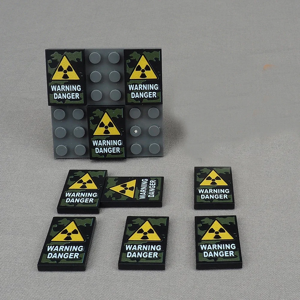 MOC 10PCS Part Bricks 26603 WARNING DANGERS Printed Pattern Building Block Figure Scene Compatible Accessories Toy Birthday Gift