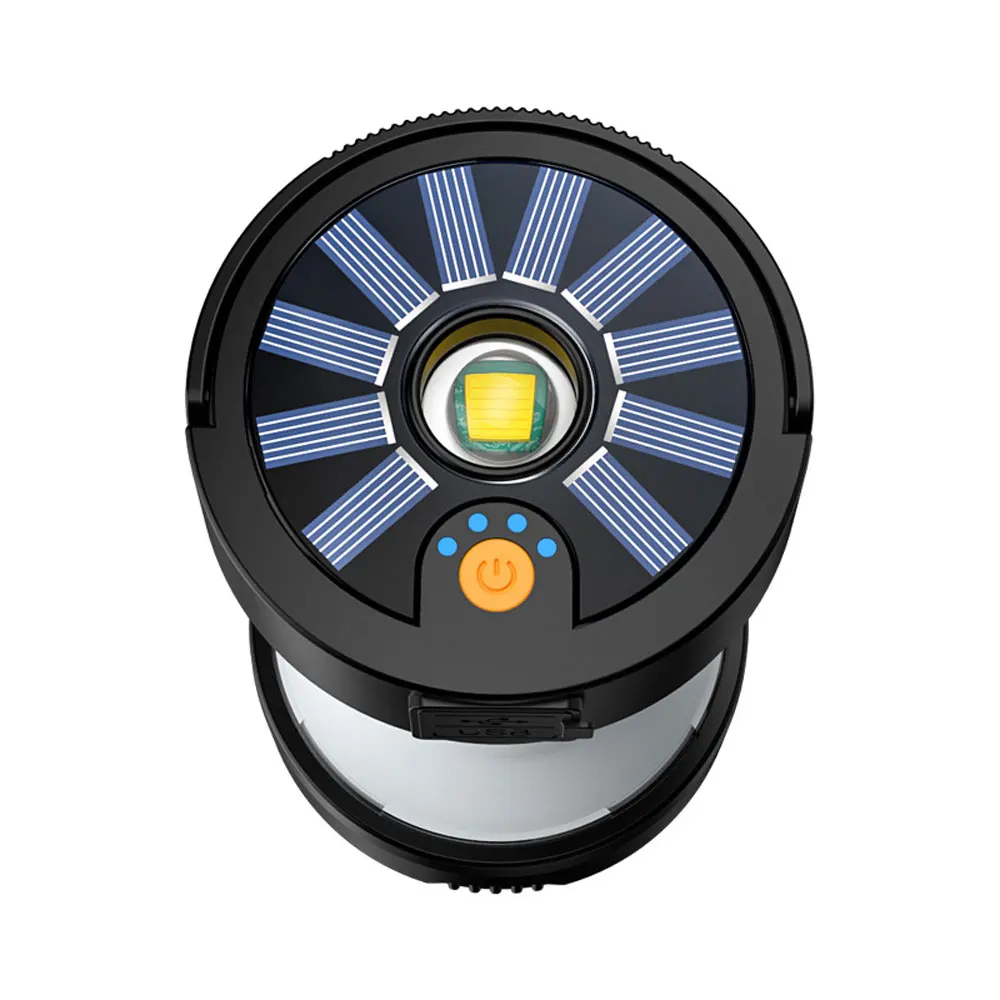 Solar Portable Camping Light 4 Modes Powerful Flashlight USB Charging 18650 Battery Lamp Outdoor Multifunctional Magnet Lantern