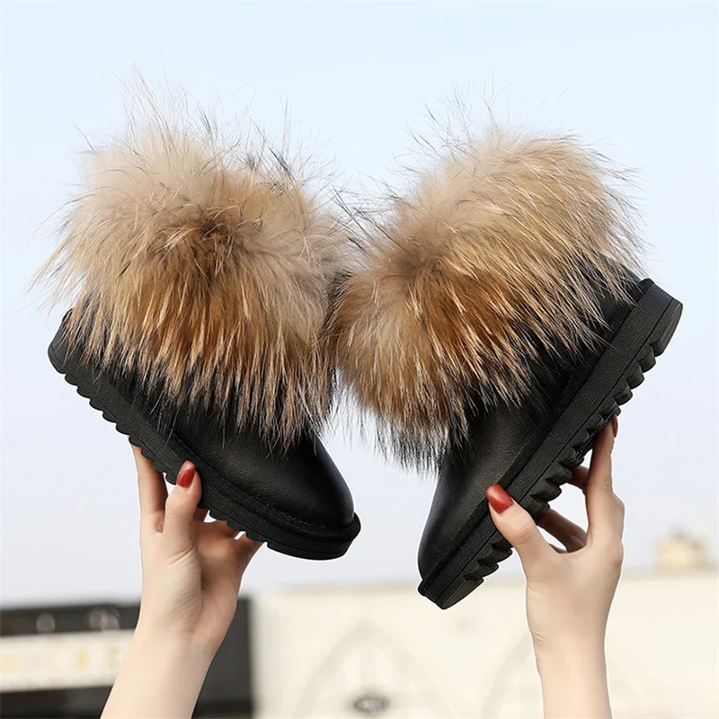 

Ladies Snow Boots 2022 New Outdoor Ladies Luxury Raccoon Fur Warm Winter Boots Platform Shoes Large Size