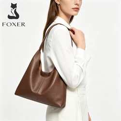 FOXER Women‘s Shoulder Bag Fashion Tote Lady Classic Split Leather+Microfiber Handbag Set Large Casual Hobo Purse Summer Gift