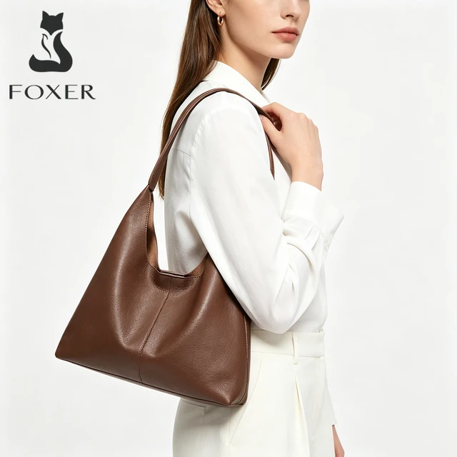 FOXER damska torba na ramię modna torebka damska klasyczna skóra Split + zestaw torebek z mikrofibry duża codzienna torebka Hobo letni prezent