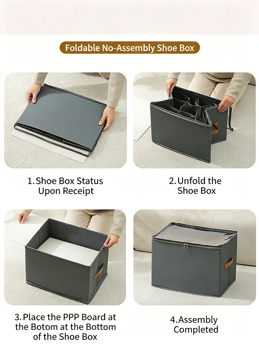 Organizador de zapatos plegable con bolsa de tela y tapa transparente