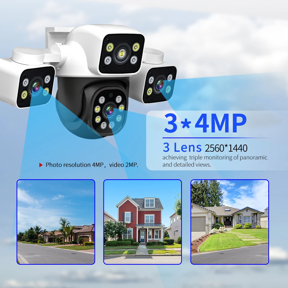 ESCAM PT233 IPC360Home APP Triple Lens Wireless PTZ IP Dome Camera Full Color AI Humanoid Detection Security Monitor
