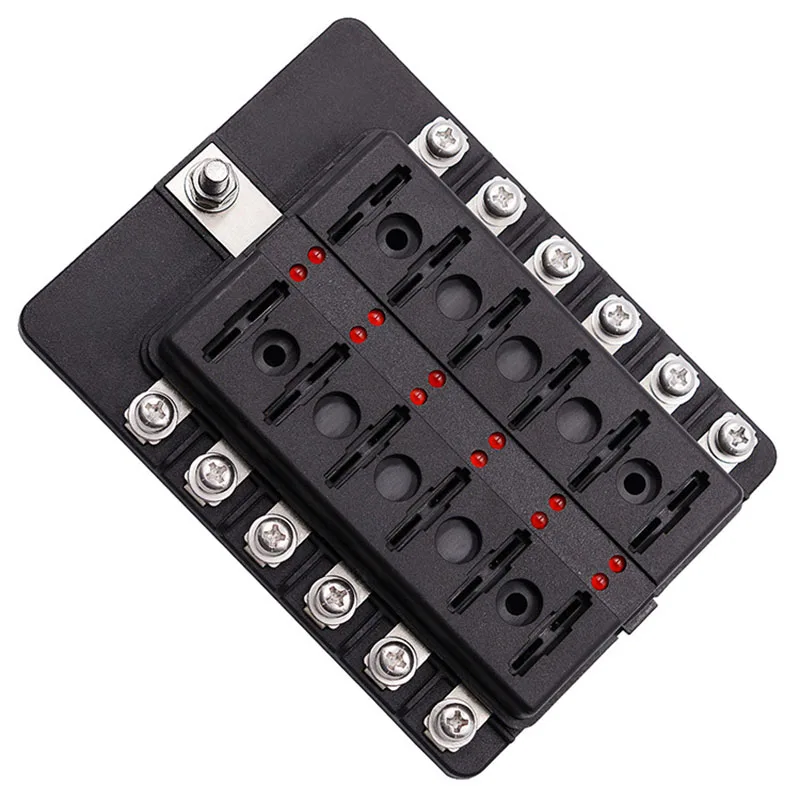 Universal Car 12 Ways Blade Fuse Box 6/8/10Way Terminal Block 12V 24V Fuse Holder Box Marine Auto Fuse Connector Switch With LED