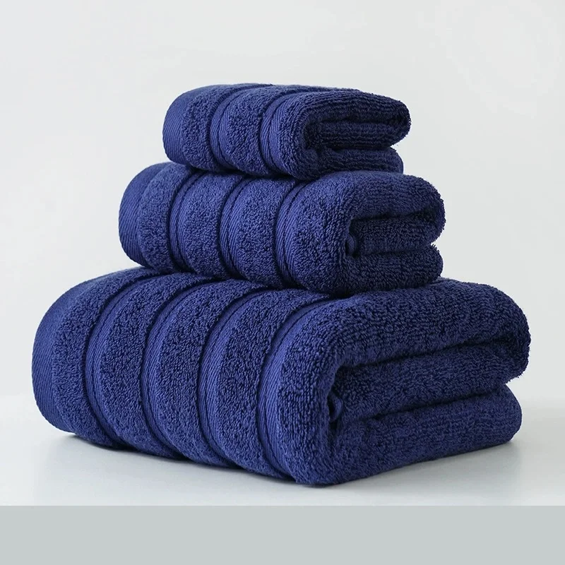 

Luxurious 100%Cotton Towel Set Bundle,Ultra Soft Blue Hand+Face+Bath Towel,Highly Absorbent Washcloth For Hotel Home 3pcs/set