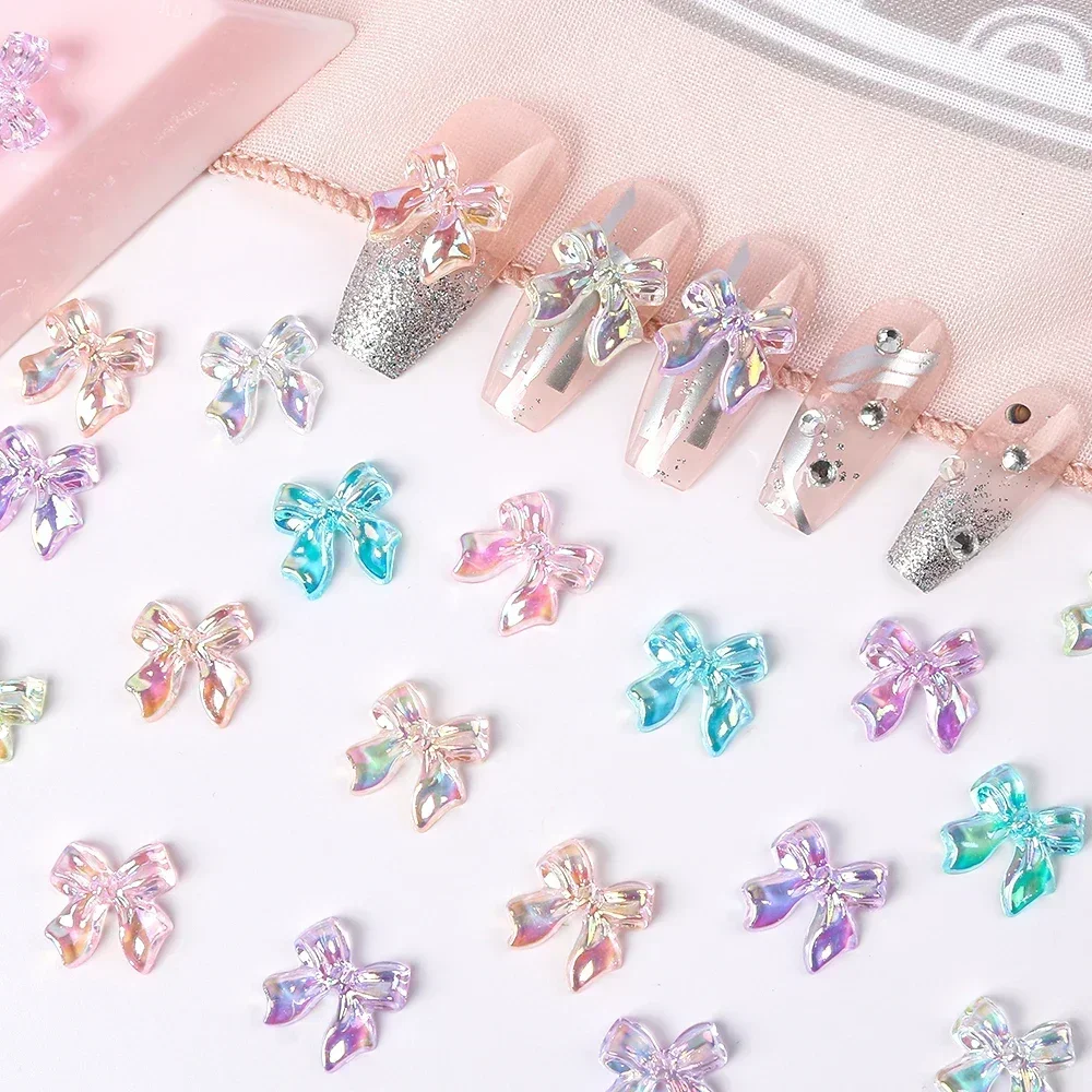 100 pz FAI DA TE Manicure Strass Gelatina Colorata AB Arco Decorazioni Per Unghie Resina 3D Carino Bowkont Unghie artistiche Pendenti E Ciondoli