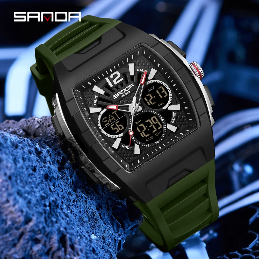 SANDA Sports Fashion Men Electronic Watch Alarm Clock Luminous Waterproof Digital Shock Countdown watch