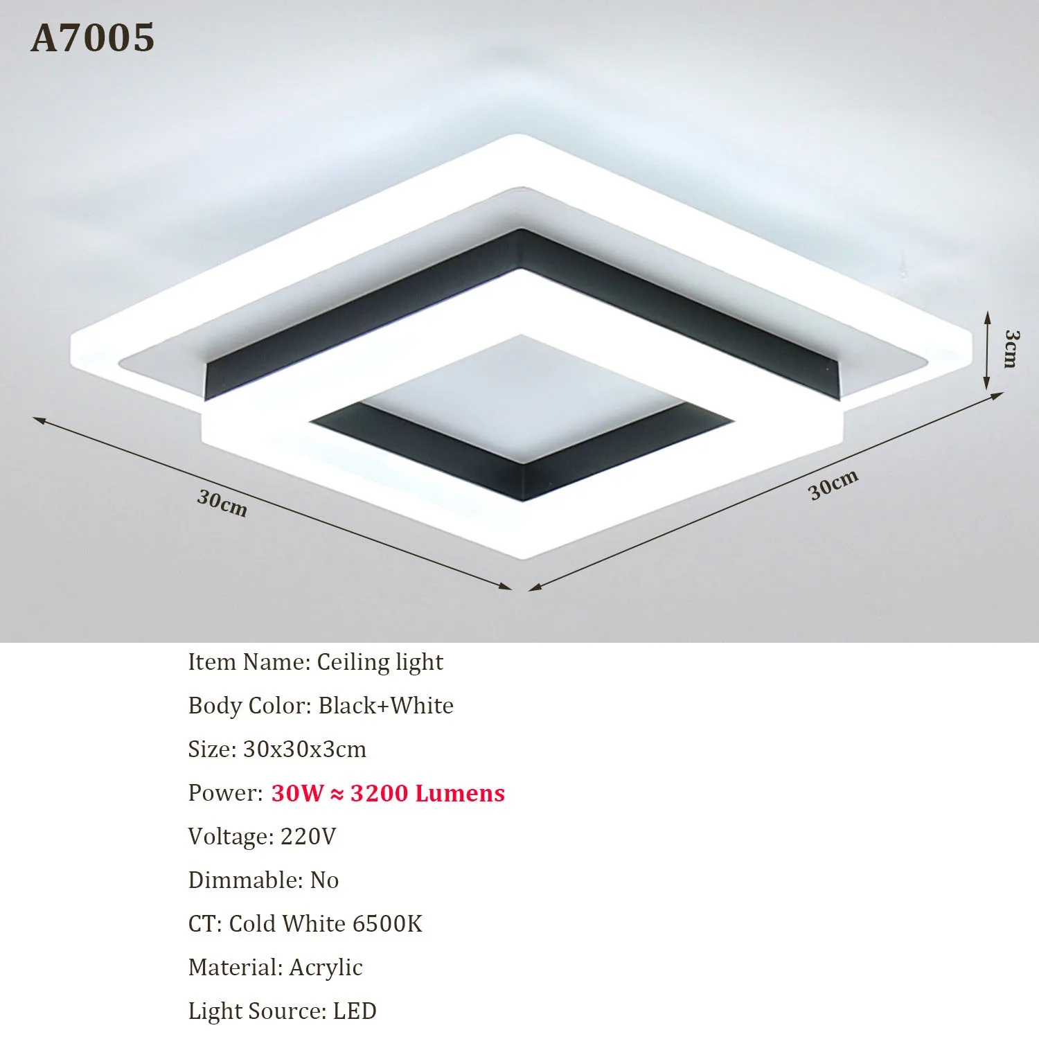 Square Acrylic Ceiling Light Modern LED Ceiling Lamp,White 6500K LED Ceiling Lights for Bedroom Office Kitchen Living Room image 3