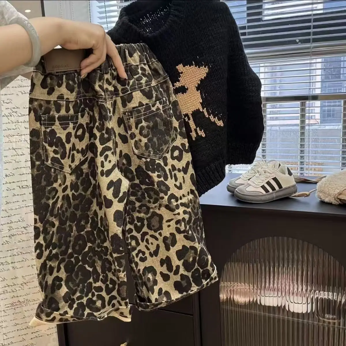 

Boys' Jeans Spring And Autumn 2025 New Loose Leopard Print Casual Pants Autumn Clothing 90-140 CM