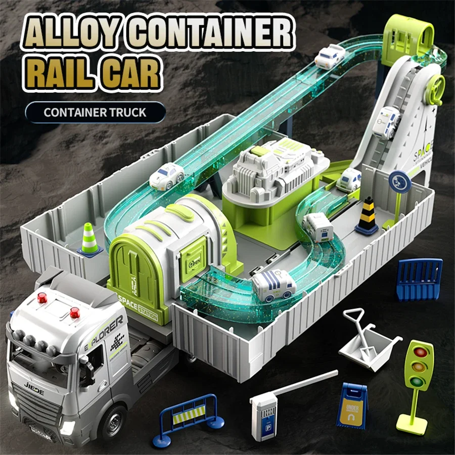 

Large Alloy Truck Rail Cars Hanging Tower Diecast Vehicle Model Trucks Engineering Orbital Car Set Children's Toy Birthday Gifts