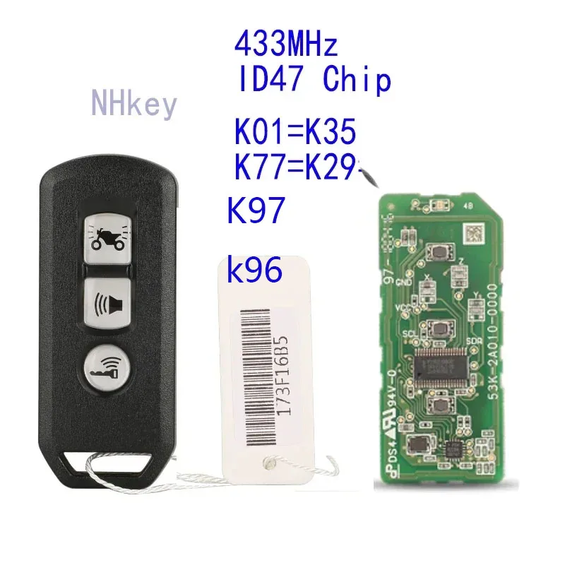 

nhkey LG K01 K35 K77 K29 K96 Keyless Go Motorcycle Remote Smart Car Key For Honda X-ADV SH Forza PCX Hybrid 433MHZ ID47 Chip