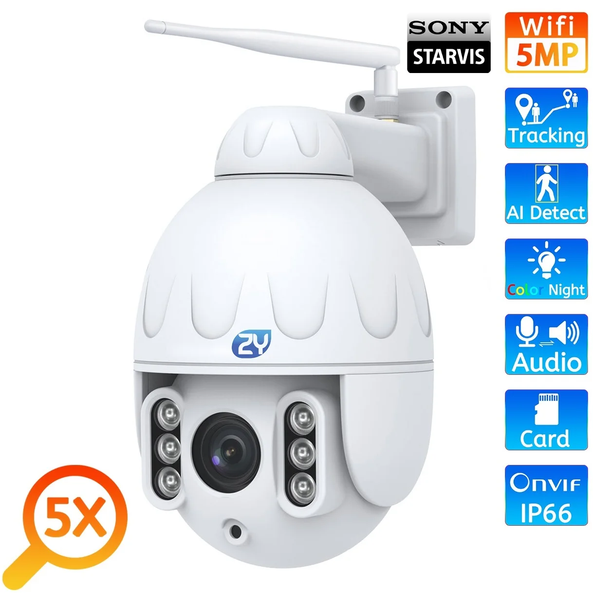 Go! 20X Zoom 5MP Wifi PTZ Surveillance Camera Outdoor Full Color Night Human Tracking Wireless Speed Dome Metal Security Camera