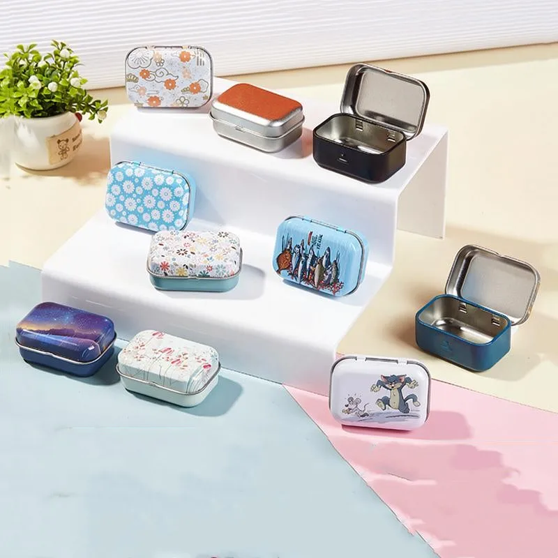 Small Metal Box Metal Portable Storage Box Rectangle Container Hinged Empty Tin Box For Kitchen Container Travel Accessory