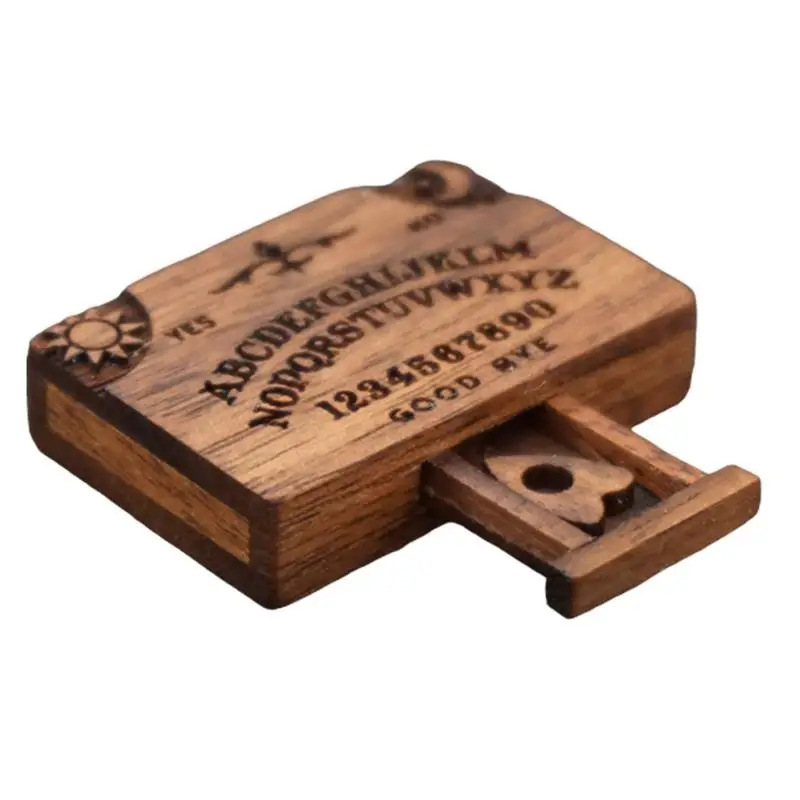 Mini tablero Ouija, tablero de espíritu en miniatura Retro con cajón, tablero de espíritu parlante hecho a mano de madera con planchettes, herramientas de adivinación