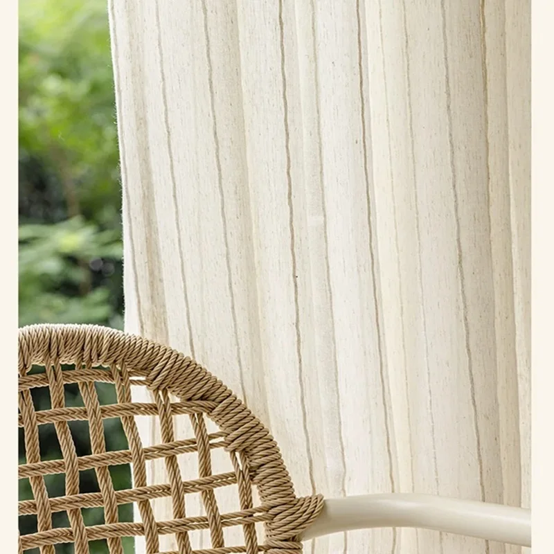 Japanese Vertical Striped Linen Sheer Curtain, Privacy Window Screen for Living Room Bay Window, Custom Size Translucent Curtain