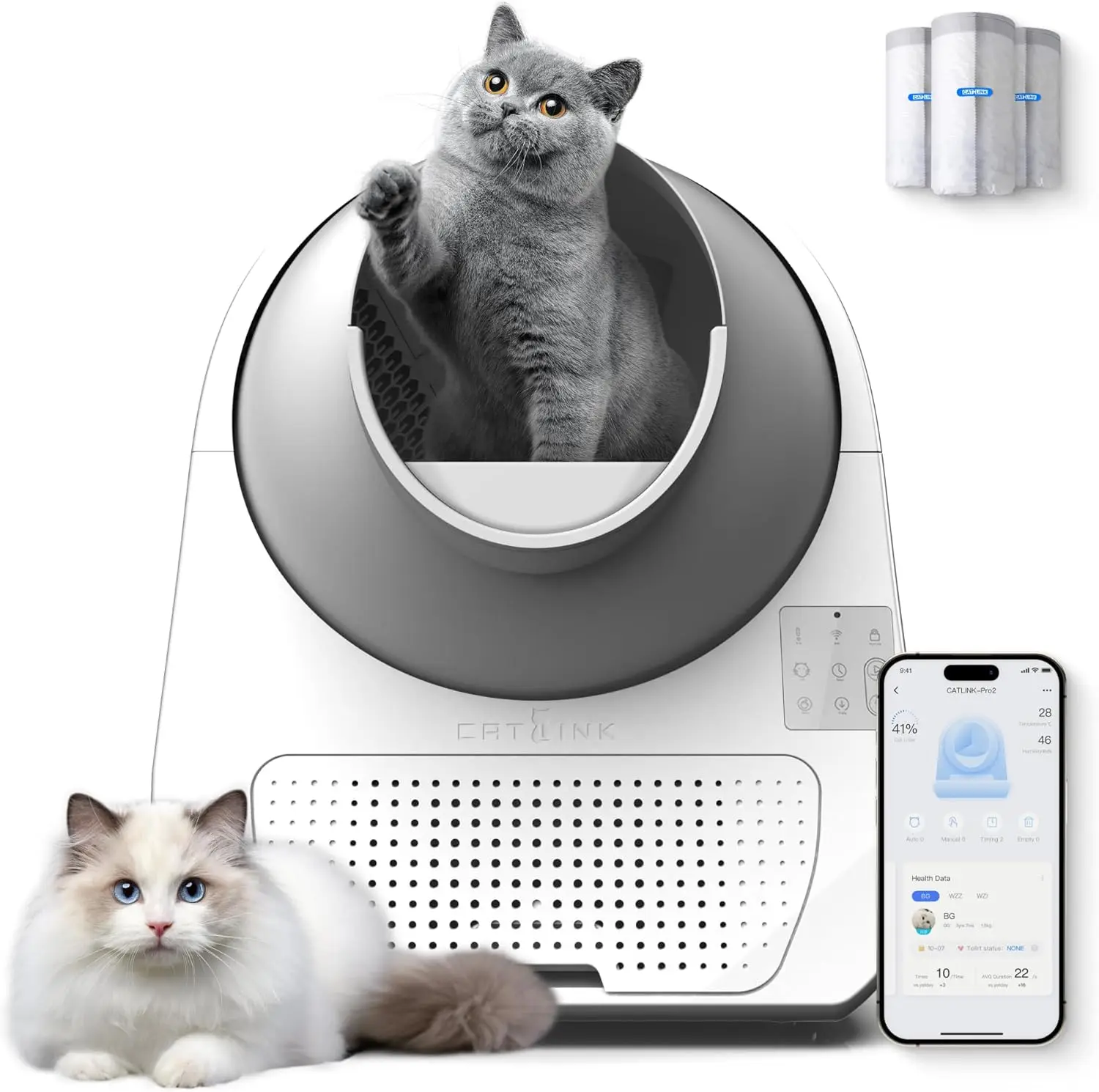 Automatic Self Cleaning Cat Litter Box with APP Odor Control Health Monitoring 60 Liners and 1 Carbon Filter Box Included