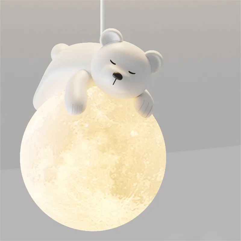 Imagem -06 - Minimalista Urso Polar Luzes Pingente Luz Bonito Quarto Bedside Moon Lamp Decoração da Sala de Estar Decoração do Quarto das Crianças