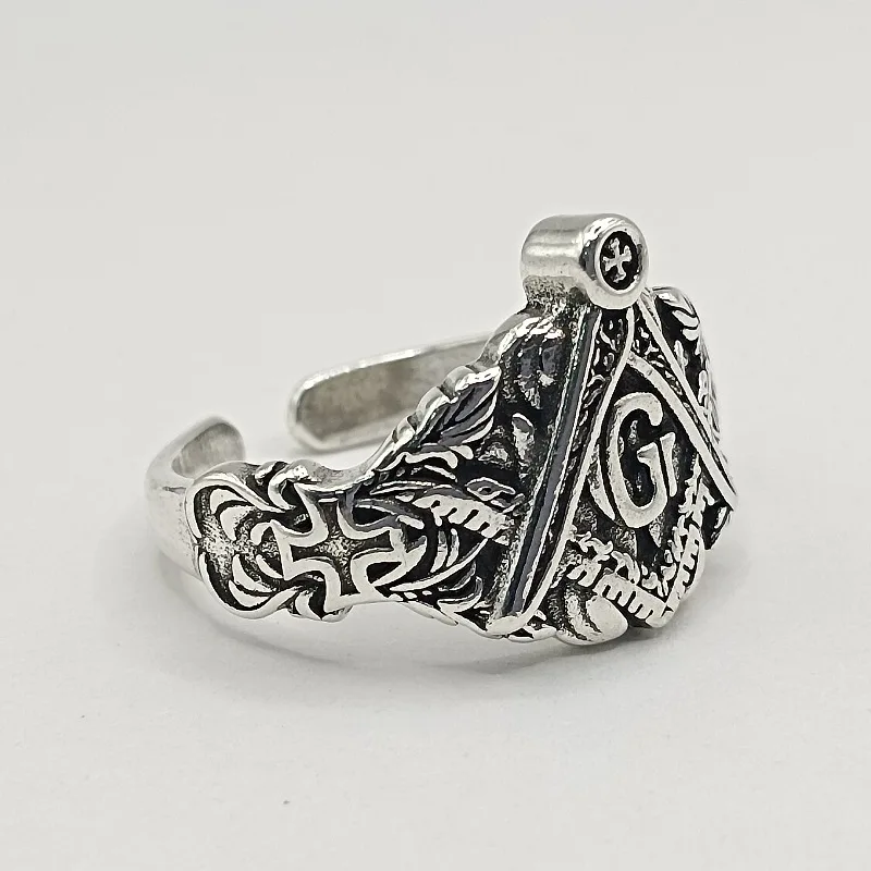 Personalized Vintage Freemason Templar Men's Vintage Ring Pattern AG English Ring