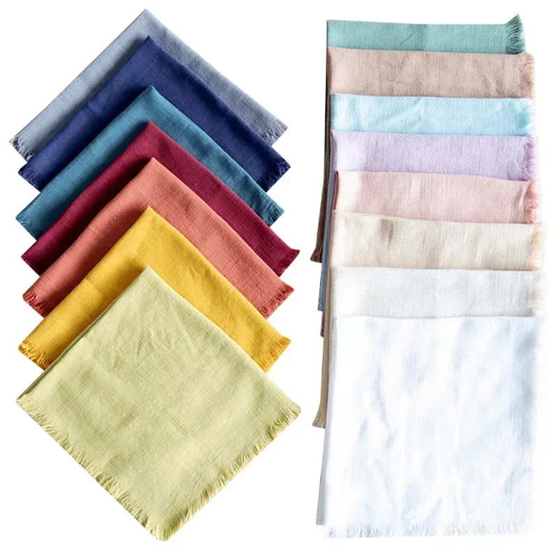 4pcs Handmade Cloth Napkins Square Cotton Linen Napkins With Fringe Wedding Banquet Christmas Party Table Decor Kithcen Supplies