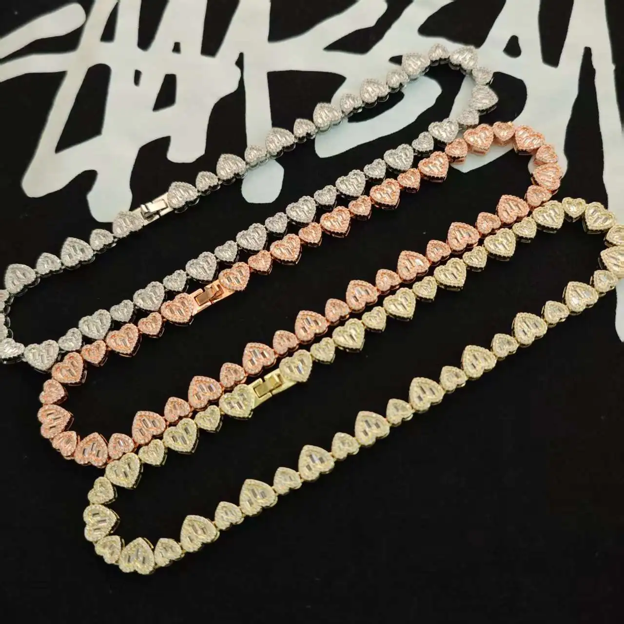 UWIN Iced Out BaguetteCZ Heart Chain Necklaces for Women AAAAA Cubic Zirconia Tennis Chain Necklaces Hip Hop Jewelry for Gift