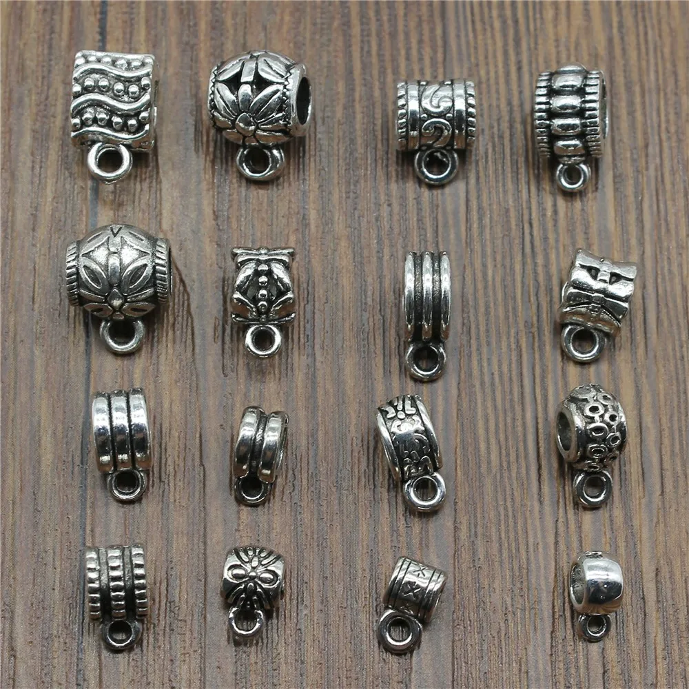 20 unidades / lote Bails Beads Conector Encantos Jóias Descobertas DIY Bails Beads Charms Connector Atacado Cor Prata Antiga